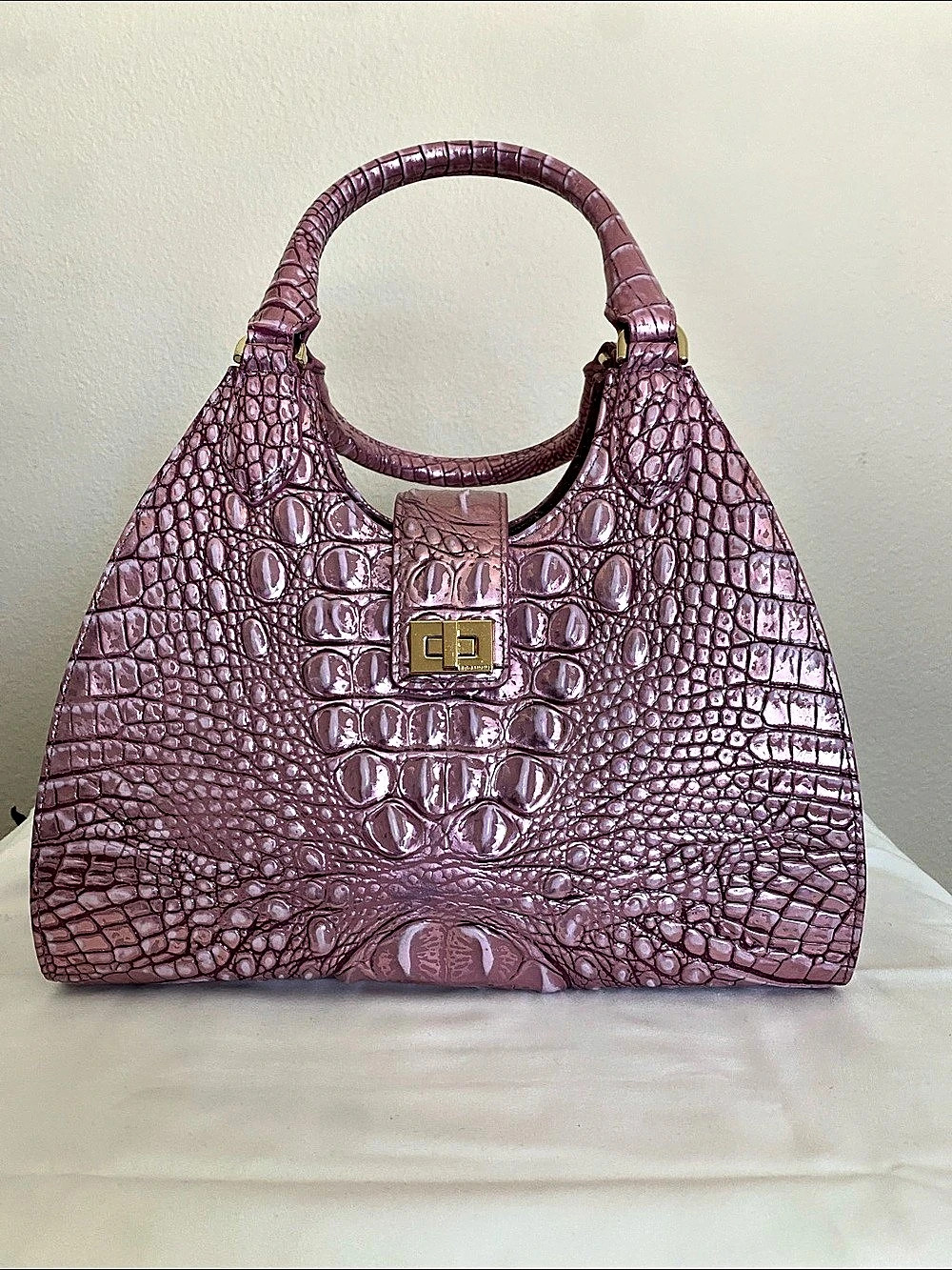 Brahmin Adrian Mulberry Potion Embossed Turn-Lock Satchel Pink and matching cc w